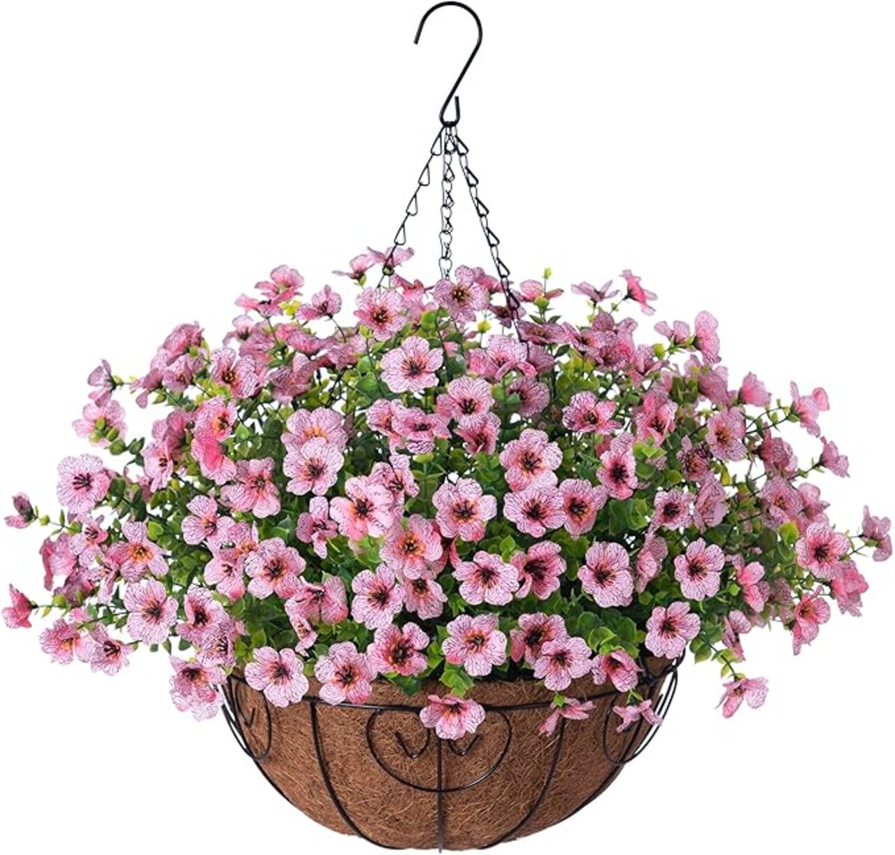 Artificial Faux Hanging Plants Flowers Basket for Spring Outdoor Decoration, Fake Silk Daisy UV Resistant Look Real with Eucalyptus Leaves Summer Outside Decor for Home Patio Garden